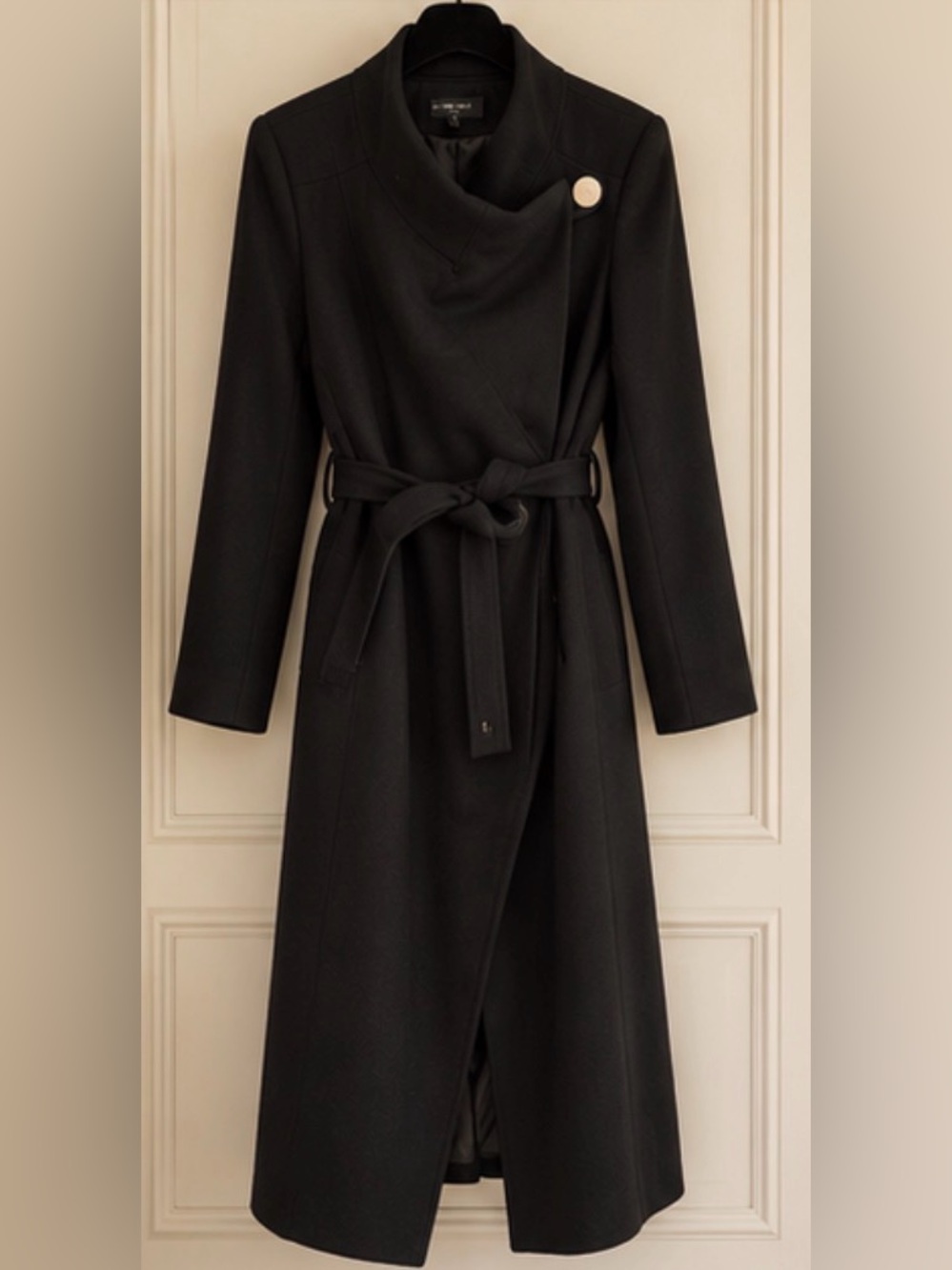Kenneth Cole New York Black Wool Blend Belted Maxi Coat – Size 4